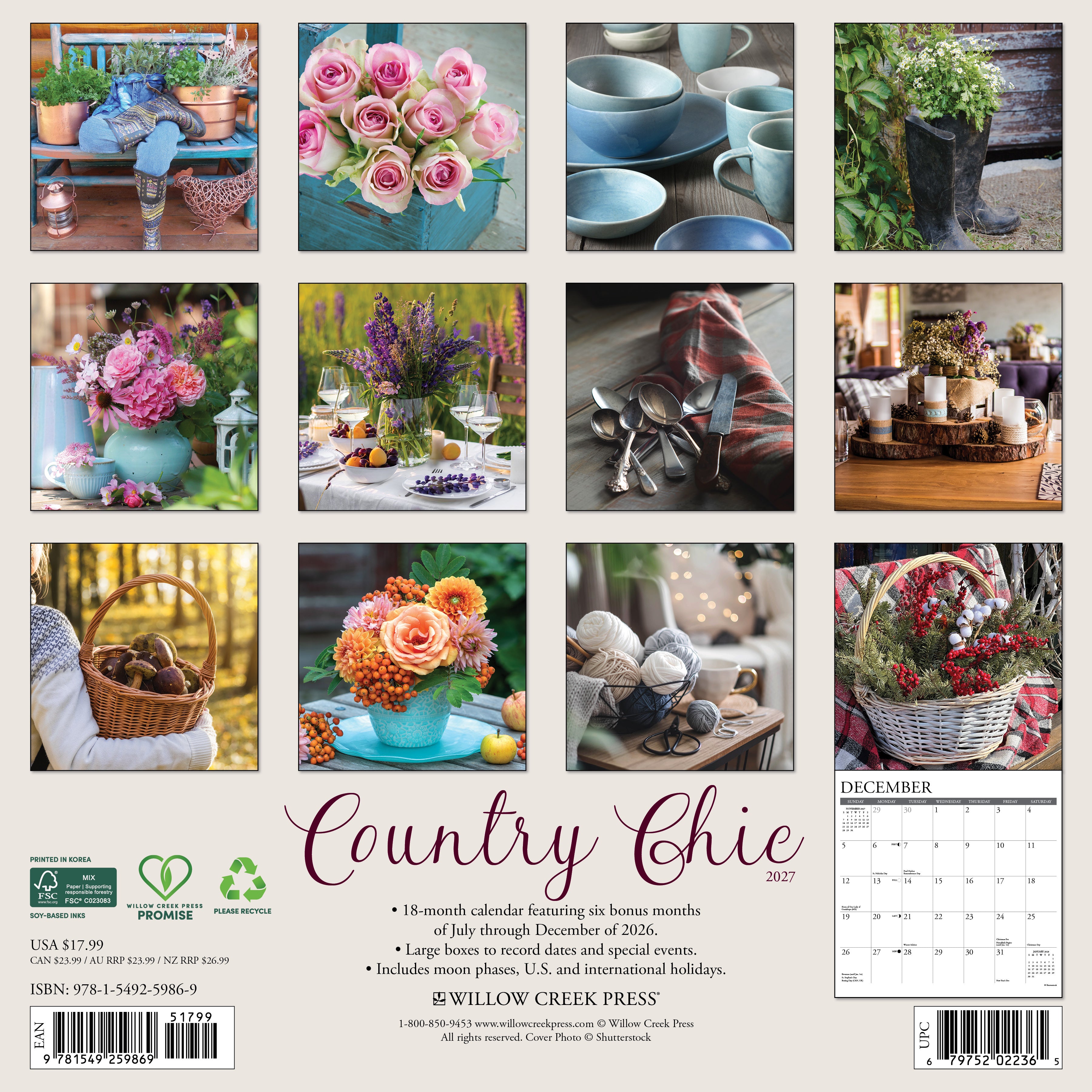 Willow Creek Press, Country Chic 2027 Wall Calendar