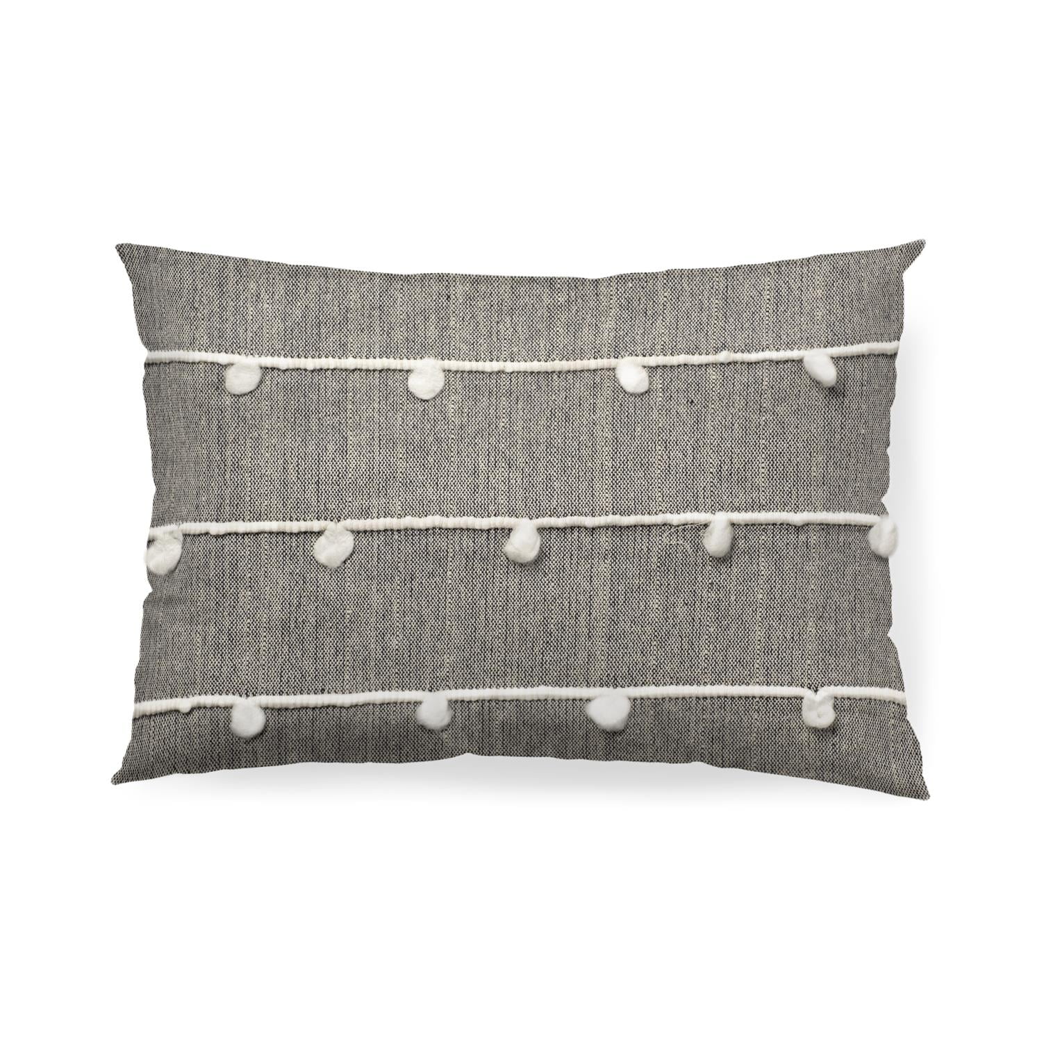 Gray and White Embroidered Cotton Pillow Cover
