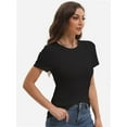 thumbnail image 2 of Women's Crew neck Short Sleeve Slim Fit T-Shirt Summer Casual Basic Tee Tops, 2 of 4