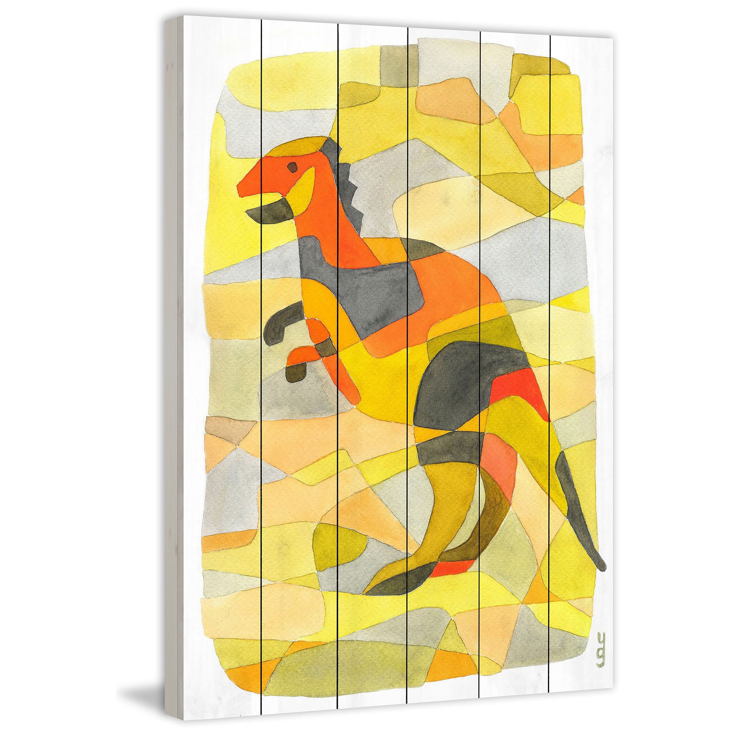 MARMONT HILL  - 'Dinosaur 1' by Yolanta Gawlik Painting Print on White Wood - Multi-Color 24 x 36