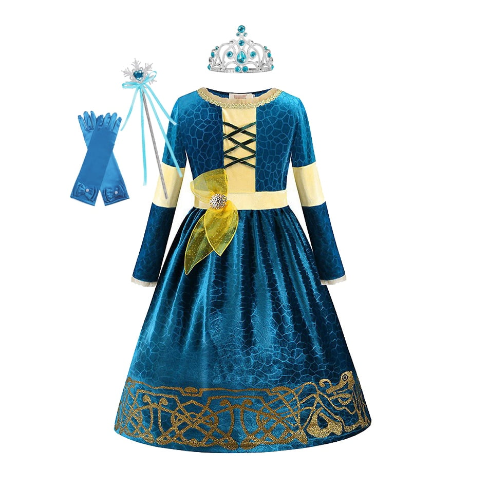 Valiente Merida ninas vestido Halloween princesa disfraz ninos fiesta verde Vintage vestidos invierno otono manga larga terciopelo ropa 9 10T etiqueta 150 Gao Jinjia LED Walmart en linea