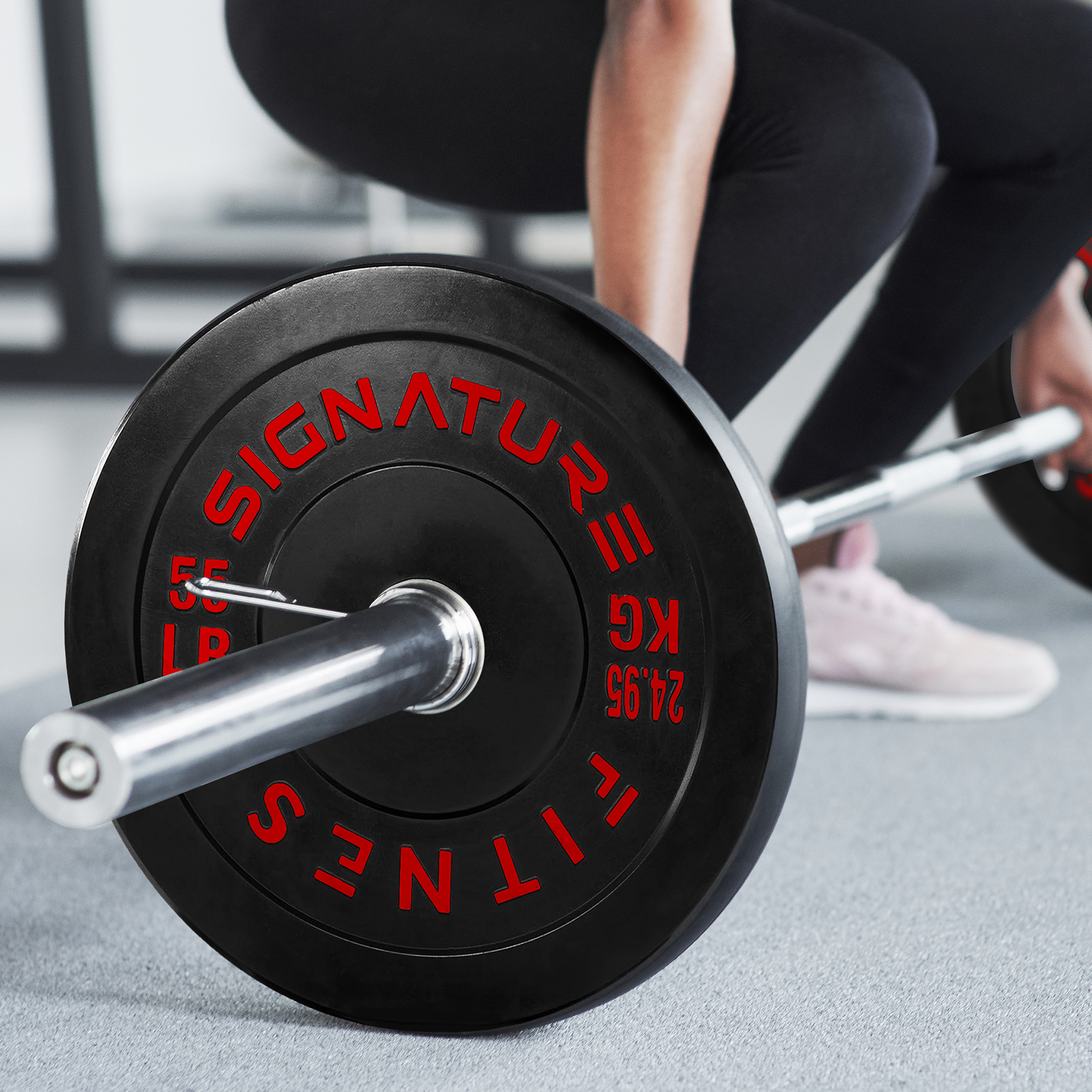 BalanceFrom 5FT Barbell Set with Color Letter Rubber Bumper Plates & Small Hub – Includes Pairs of 25LB, 35LB, 45LB, 55LB, Available in 120LB, 210LB, or 320LB Sets