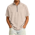 thumbnail image 2 of Domuza Mens Short Sleeve Shirts Quarter Zip Mock Neck Fitted Tshirts Loose Fit Lightweight Solid Color Athletic Golf Tees Khaki S, 2 of 5