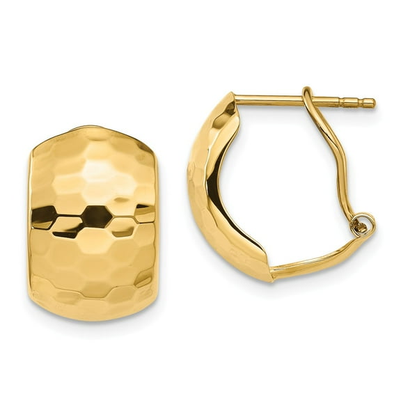 14K Yellow Gold Earring Hoop Women'S Hammered 14.7 mm 9.91