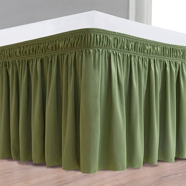 Wrap Around Bed Skirts 15" Drop, Fully Elastic Dust Ruffle, Soft and
