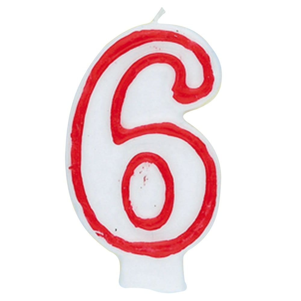 Number 6 Birthday Candle, 2.75 in, Red and White, 1ct