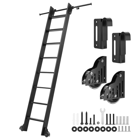 JHKNNK 330LB Wall Mounted Sliding Library Ladder, 96in Aluminum Alloy Rolling Ladder with Rail Brake Wheel for Home Library Warehouse
