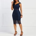 thumbnail image 3 of Vestido de mujer con encaje calado, vestido midi ajustado, sexy, con hombros descubiertos, escote en V, manga corta, vestido midi de fiesta de noche calado, 3 of 5