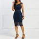 thumbnail image 3 of Vestido de mujer con encaje calado, vestido midi ajustado, sexy, con hombros descubiertos, escote en V, manga corta, vestido midi de fiesta de noche calado, 3 of 5
