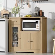 Natural Senfot Kitchen Microwave Cabinet with Storage and Drawers, Modern