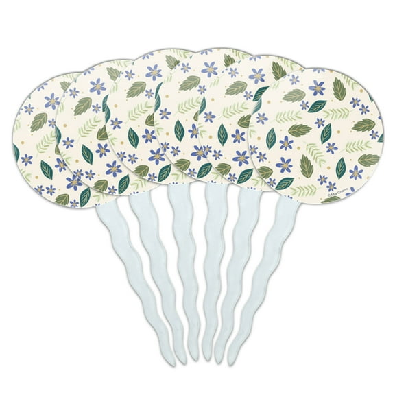 Flowers and Leaves Cupcake Picks Toppers Decoration Set of 6