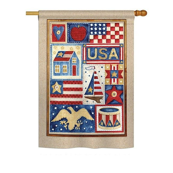Breeze Decor H111077-BO USA Collage Americana Patriotic Impressions Decorative Vertical 28" x 40" Double Sided House Flag Printed In