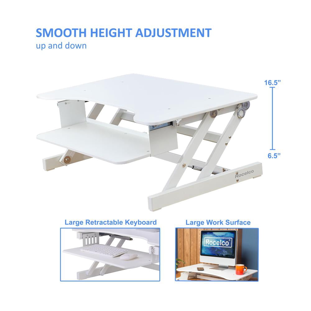 Rocelco Standing Desk Converter 32 Inch Adjustable Height Riser, White