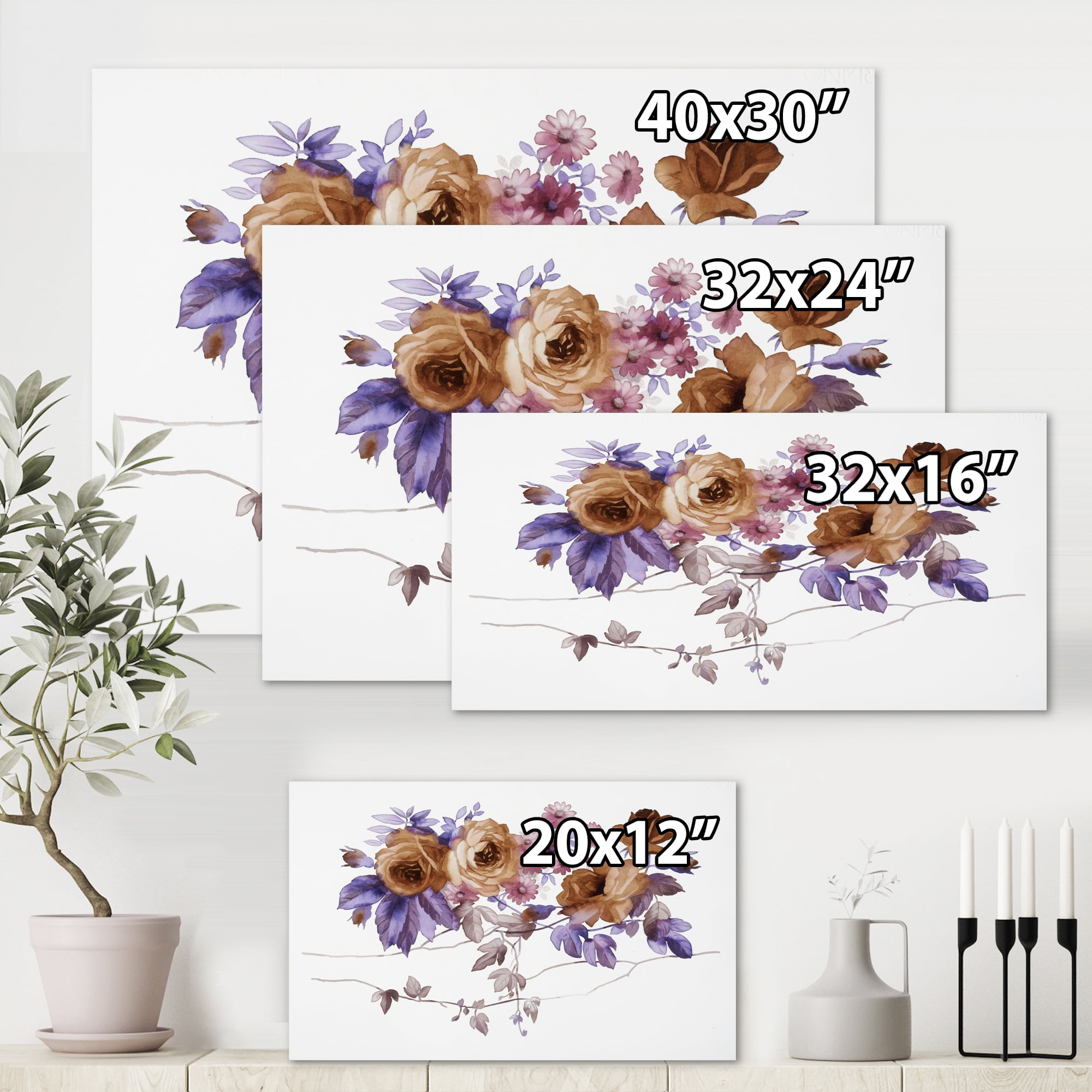 Designart ' Purple Wildflowers On White IV ' Traditional Canvas Wall Art Print