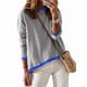 thumbnail image 1 of Suéteres de Mujer de Larga, Cuello Redondo, Rayas de Colores, Suéteres Casuales de Punto Negro y Azul S, 1 of 9