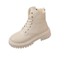 thumbnail image 2 of CAZOFW Womens Ankle Combat Boots Lace Up Booties with Side Zip and treaded sole, 2 of 8