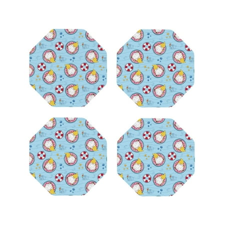 

Matuu Gnome Pool Party for Cup Coasters Set of 4 Leather Coasters Desk Coasters for Office Measures 4” x 4”-Octagon