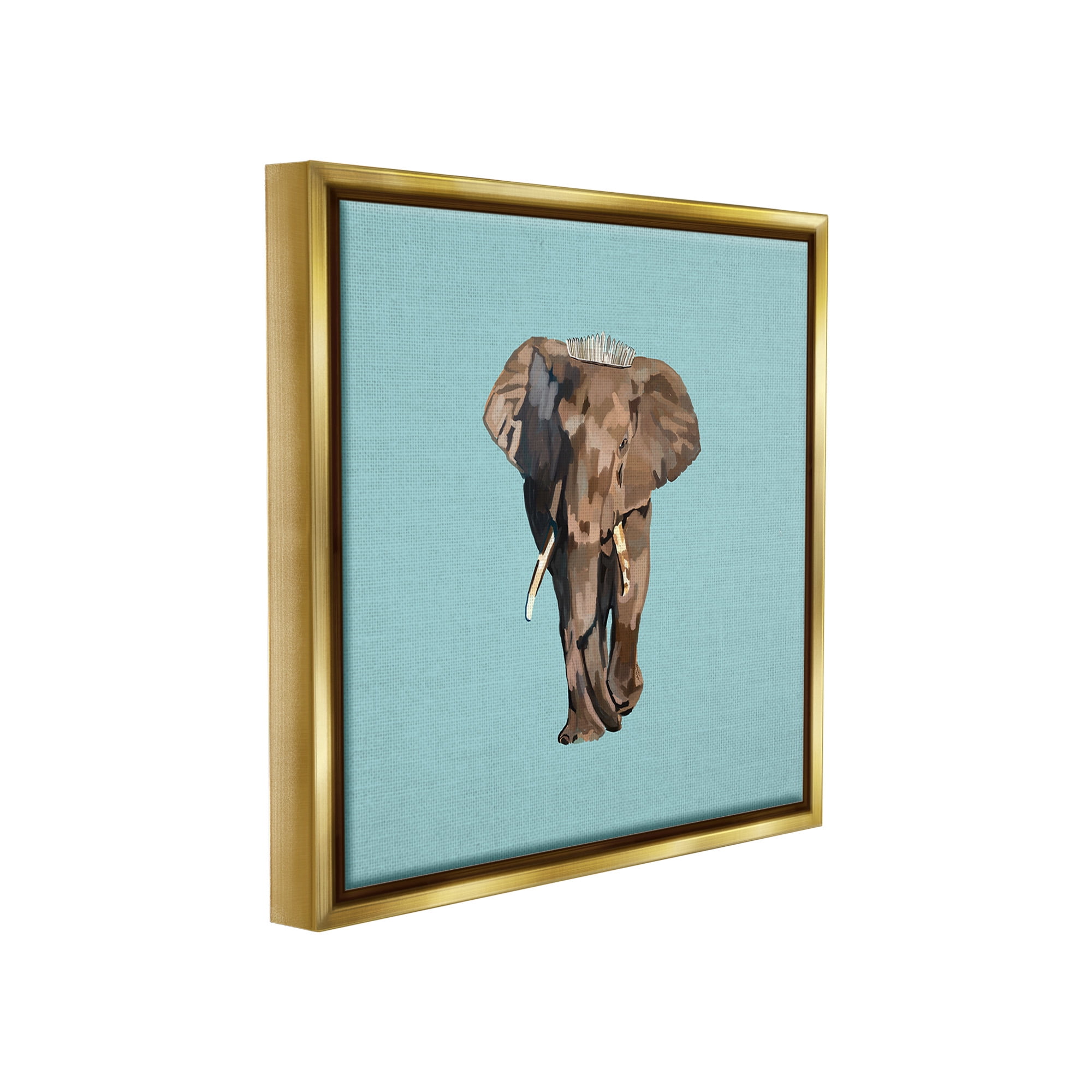 Stupell Industries Elephant in Tiara Crown Animals & Insects Painting Gold Floater Framed Canvas Art Print Wall Art, 25 x 25