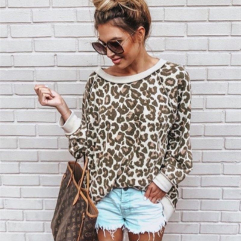 s Leopard Print Loose T-Shirt Blouse 