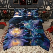 Manfei Dreamy Glitter Hummingbird Bedding Comforter Set, Bling Lotus Twin Comforter Sets, Stars Starry Sky Reversible Bedding Set, Lightweight Room Decor, 2 Pieces