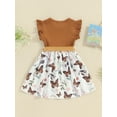 thumbnail image 4 of Hirigin Little Girl Summer Dress  4T 5T 6T 7T Fly Sleeve Ribbed Butterfly Print A-line Dresses with Belt Casual Swing Sundress, 4 of 8
