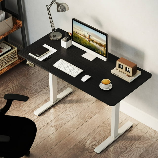Costway 48" x 24" Electric Standing Desk with LED Display 2 Memory Height Settings for Home Black+White