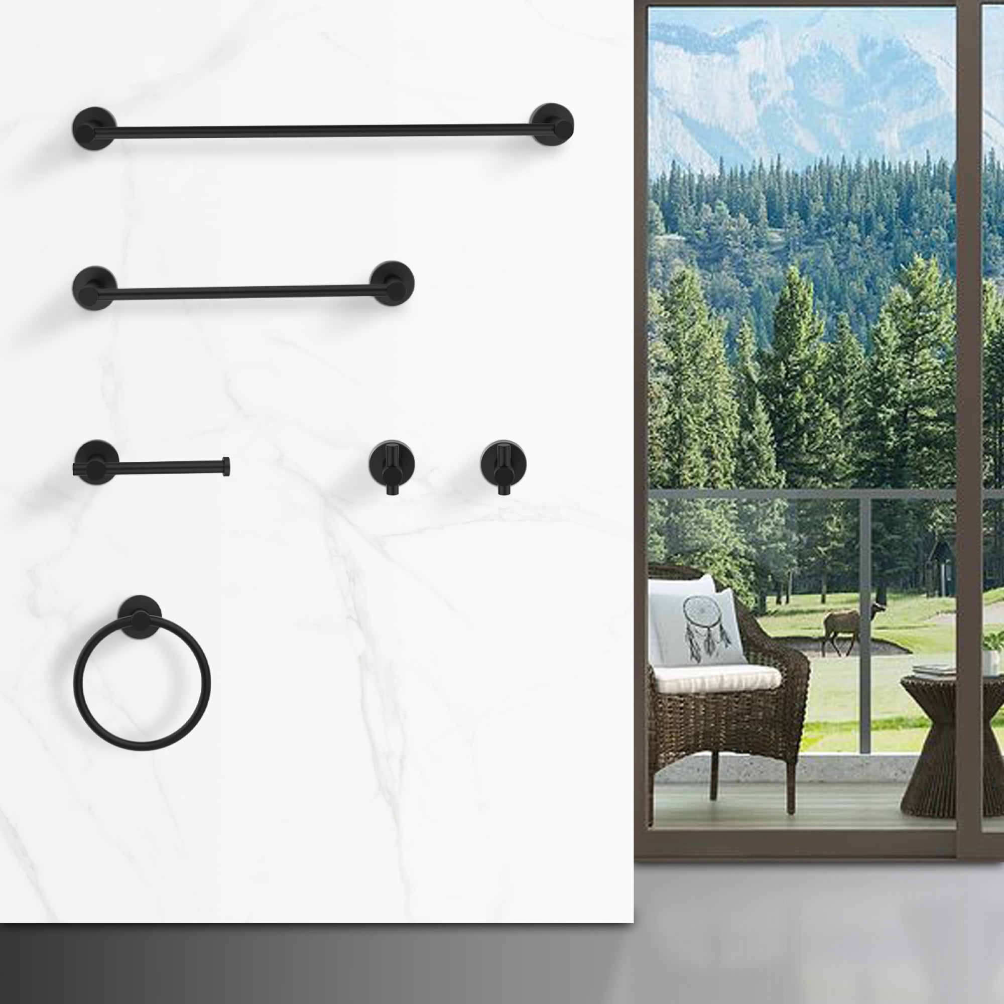 Bathroom Hardware Set, Thicken Space Aluminum 6 PCS Towel bar Set Wall Mounted