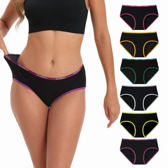 INNERSY Women's Underwear Soft Cotton Hipster Panties for Women 6-Pack (Large, Vibrant Black)