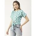 thumbnail image 3 of Moomaya Women Printed Crop Top, Front Knot Short Sleeves Round Neck Summer Top, 3 of 8
