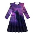 thumbnail image 4 of FKELYI Girls Crewneck Dress A-Line Tiered Swing Dress Purple Black Cat Print Ruffle Long Sleeve Fall Sundress Midi Playwear for Party Birthday, 3-4 Y, 4 of 6
