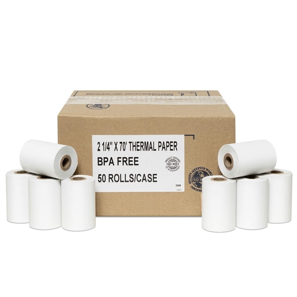 50 Rolls of Thermal Paper 2 14 by 70 Verifone VX520 First Data FD400 Nurit 8000 8020 STP103 (48gm)