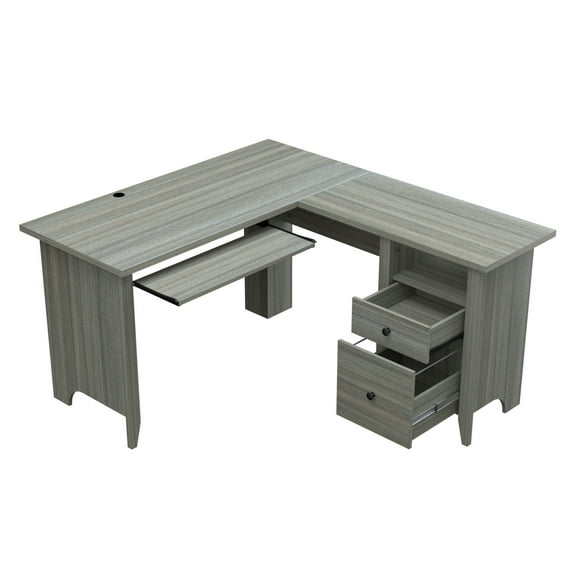 Inval 2-Drawer L-Shaped Desk, Gray Smoke Oak