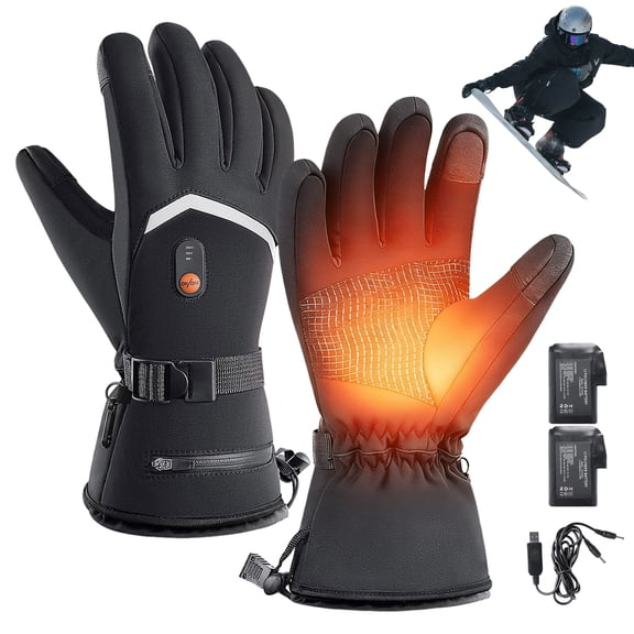 YWIYIUD 1 Pair Rechargeable Heated Gloves for Men & Women , Electric Heated Touchscreen Gloves with 3 Heat Levels , Winter Waterproof Ski Glove for Snowbording, Camping, Hiking