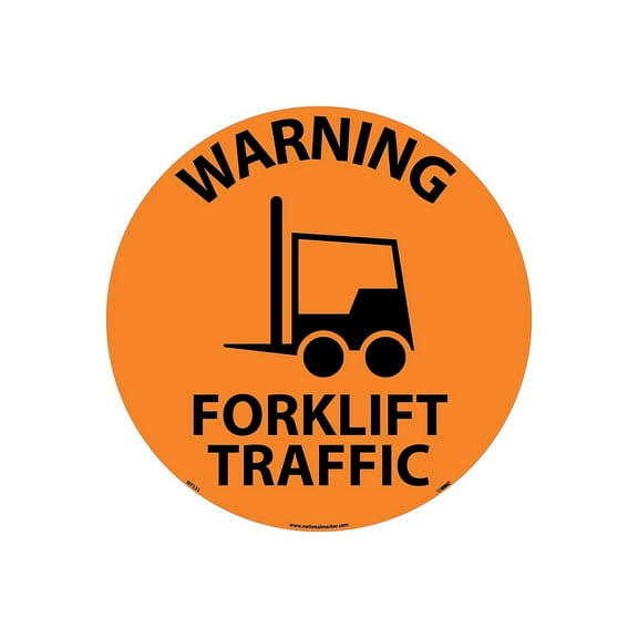 National Marker WFS35 Walk On Floor Sign - Warning Forklift Traffic, Black on Orange