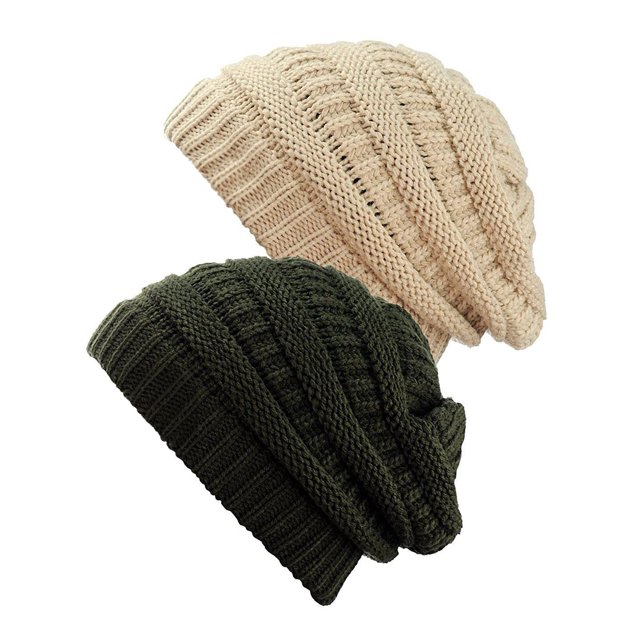 Bonnet Tricoté pour Femmes (2 PACK), Nouveau Beige/olive