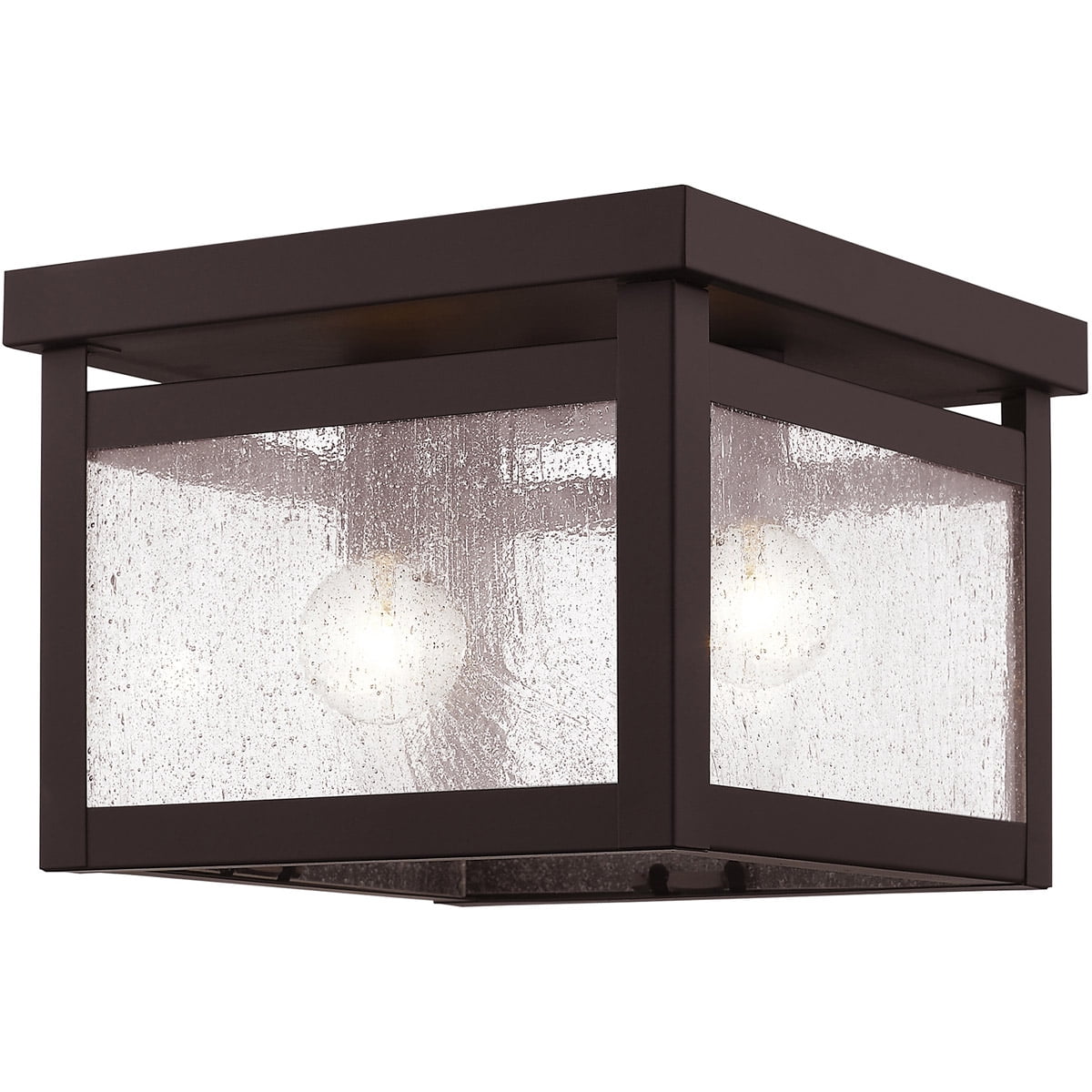 8 inch 2 Light Bronze Ceiling Light fixture with Clear Seeded Glass Shade