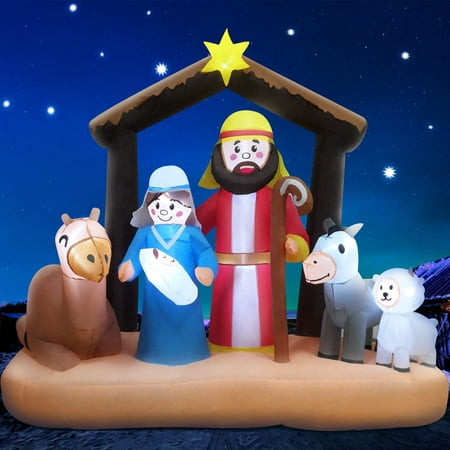DiiKoo 6ft Christmas Inflatables Nativity Scene with Build-in LEDs Blow up for Christmas Decoration, Party, Holiday, Outdoor, Yard, Garden, Lawn