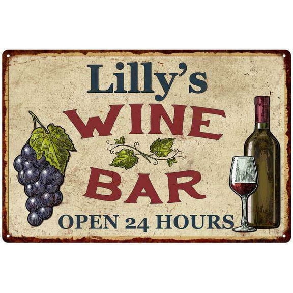 Lilly's Rustic Wine Bar Sign Wall Decor Kitchen Gift 8 x 12 High Gloss Metal 208120056206