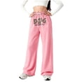 thumbnail image 3 of Shadoumai Letter Print Girls Casual Wide Leg Pants Loose Fit Lightweight Knit Sweatpants Comfortable Trousers For Teen Youth Children Fashion Daily Wear,Uniform Pants for Girls 6-7 Years, 3 of 5