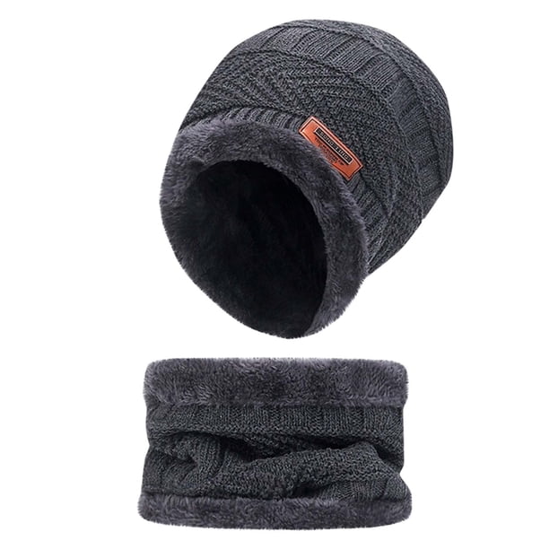 Sombreros de invierno para hombre, cálidos, de color liso, de terciopelo grueso, con bufanda y cuello, conjunto de dos piezas, sombrero acrílico para hombre