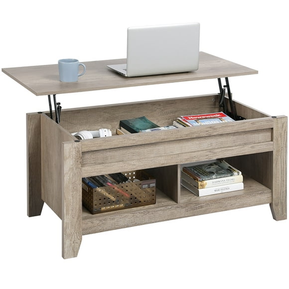 Yaheetech Lift Top Coffee Table w/Storage & 2 Open Shelves For Living Room Reception Room, Gray
