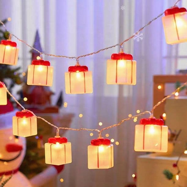 pstuiky Guirnalda de luces navideñas con forma de caja de regalo, guirnalda de luces LED navideñas, luces coloridas para fiestas navideñas, luces decorativas ambientales para el hogar