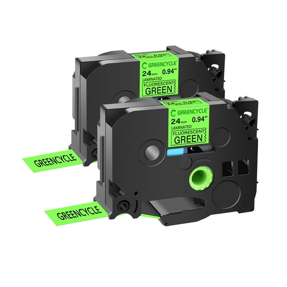 GREENCYCLE 2PK Compatible for Brother P-touch TZe-D51 TZ-D51 24mm 1'' Black on Fluorescent Green Laminated Label Tapes