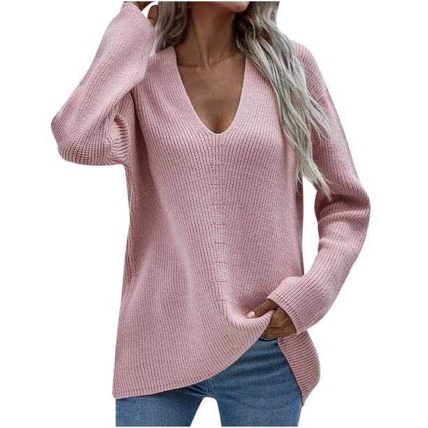 Suéteres Para Mujer Suéteres de Otoño Manga Larga de Moda Cuello en V Suéter Suelto Tops Blusa Suéter de Punto Odeerbi ODB132285