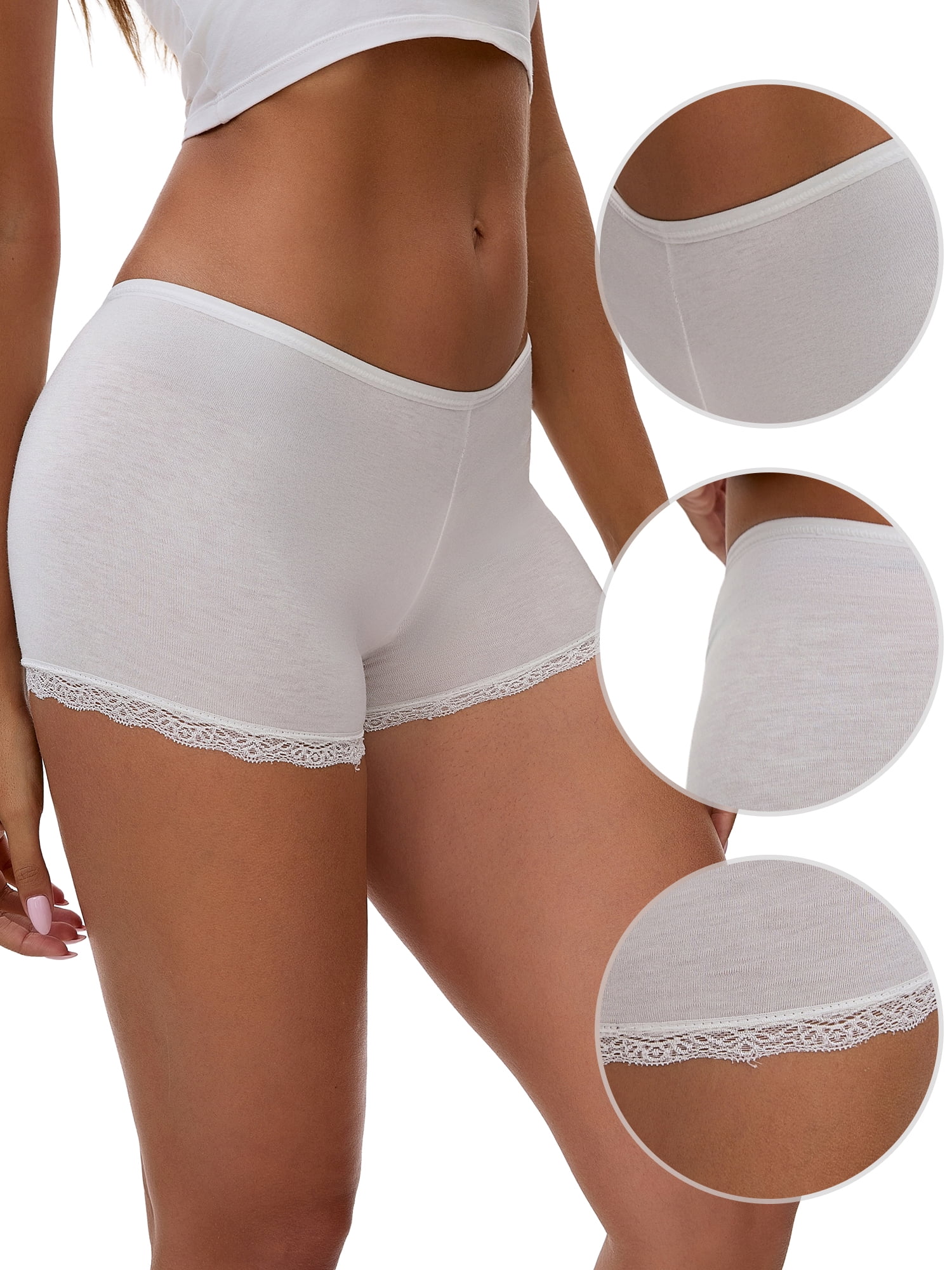 Unique Bargains Seamless Ice Silk Lace Trim Slip Shorts S White Y2