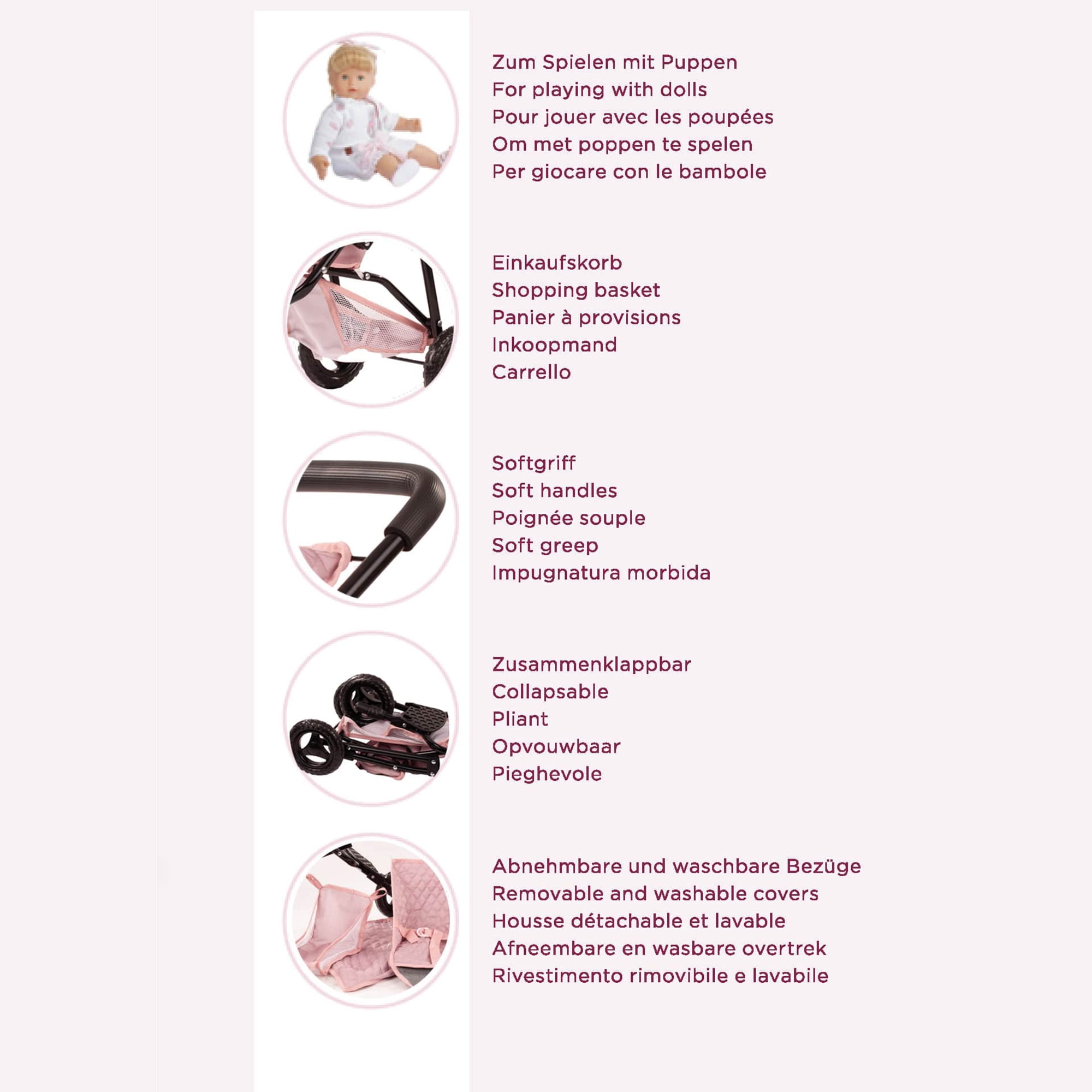 Gotz: 3‑Wheel Doll Buggy - Little Tiger - Animal Print, Foldable Toy Stroller, Push Jogger, Adjustable Sunshade, Storage, Dolls Up to 19.5", Kids 3+