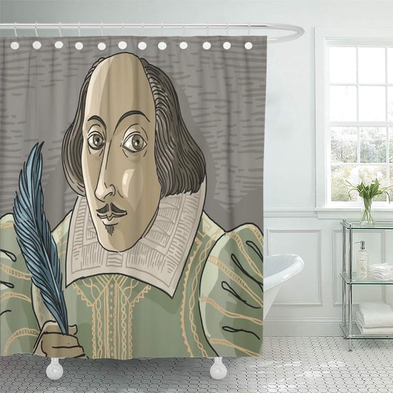 KSADK Author Shakespeare Great English Writer Artist Bard Cartoon Drama Shower Curtain Bathroom Curtain 60x72 inch