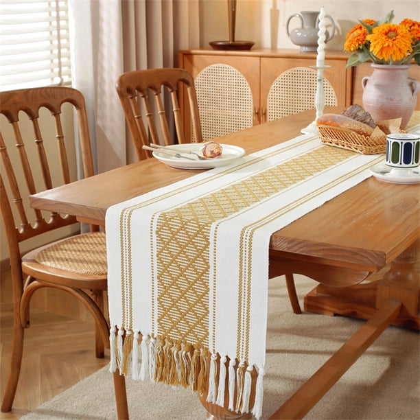 Christmas Table Flag Woven Two Tone Color Splicing Tassel Holiday Decoration Long Tablecloth Home
