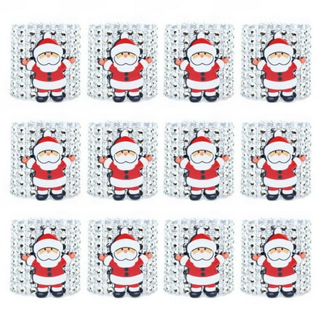 Christmas Chair Sashes 12Pcs Christmas Diamond Rhinestone Wedding Napkin Rings Chair Sashes Bows Holder Wedding Table Decoration Centerpieces Multicolor ()