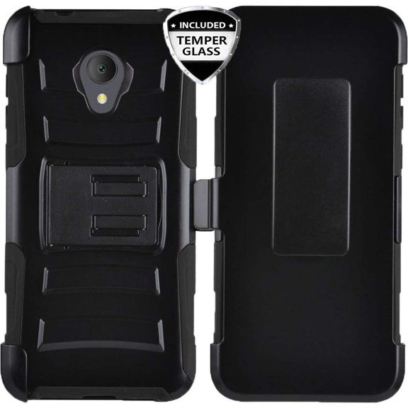Compatible for Alcatel IdealXTRA 5059R, Alcatel 1X Evolve(2018) Case, with [Tempered Glass Screen Protector] SOGA Belt Clip Holster Rugged Defender Armor Shock Proof Phone Cover (Black)
